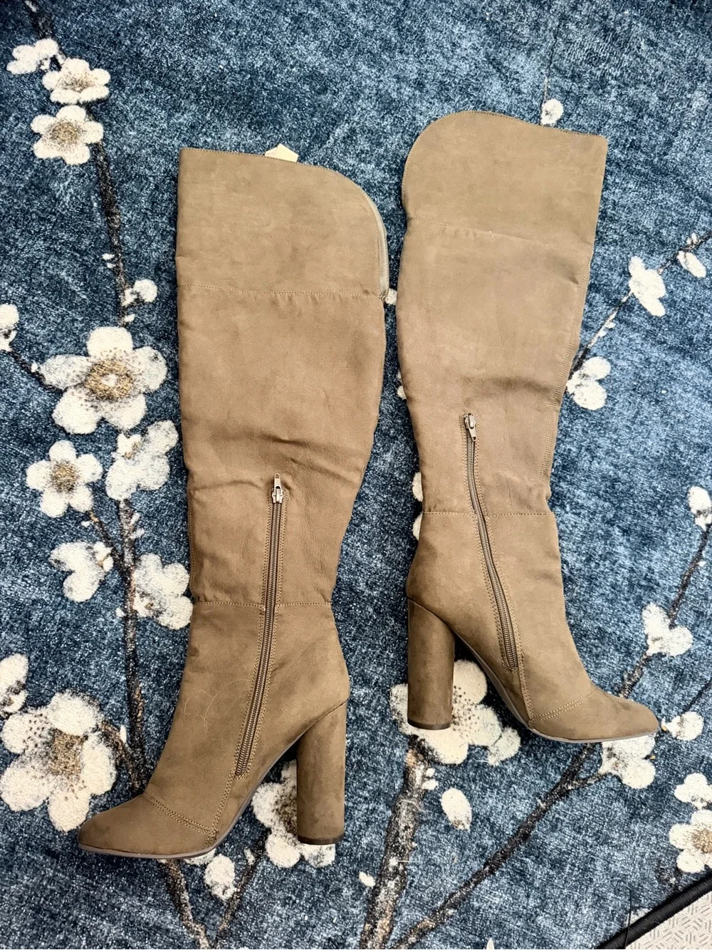 Over-the-Knee Suede Block Heel Boots - 7.5